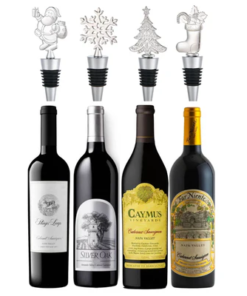 Caymus, Far Niente, Stags’ Leap, & Silver Oak Value Bundle + 4PCS Christmas Wine Bottle Stoppers Bundle
